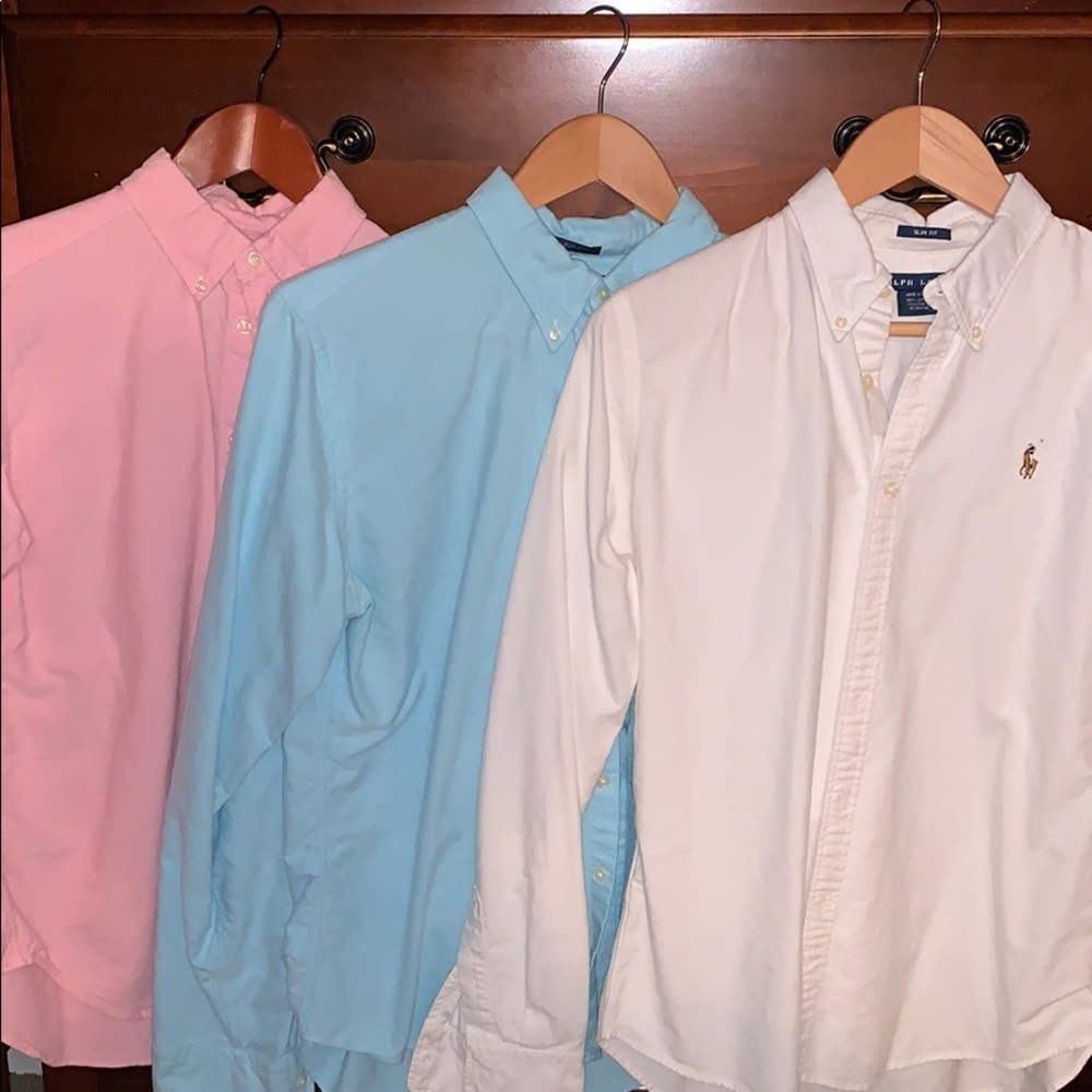 Lot of 3 Ralph Lauren button down oxford shirts.